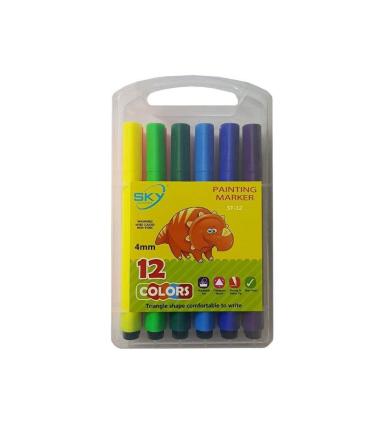 ماژیک 12 رنگ قابل شستشوی جعبه طلقی اسکای کد: ST-12 | اسکای |5591022296152