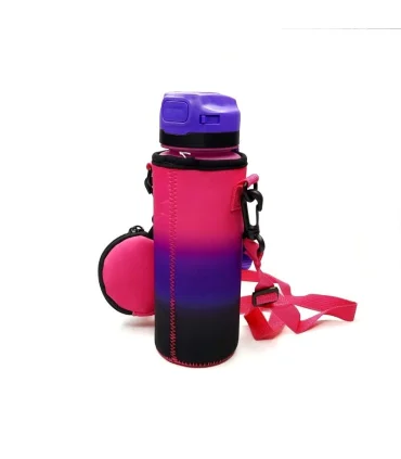 قمقمه 750 میل نی دار کاوردار اسکول فنس رنگ مشکی صورتی کد: FA9351 | اسکول فنس |5591022301615