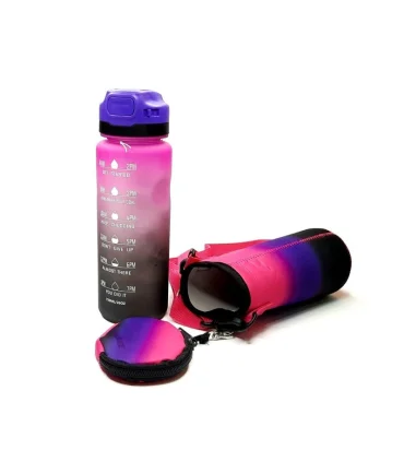 قمقمه 750 میل نی دار کاوردار اسکول فنس رنگ مشکی صورتی کد: FA9351 | اسکول فنس |5591022301615