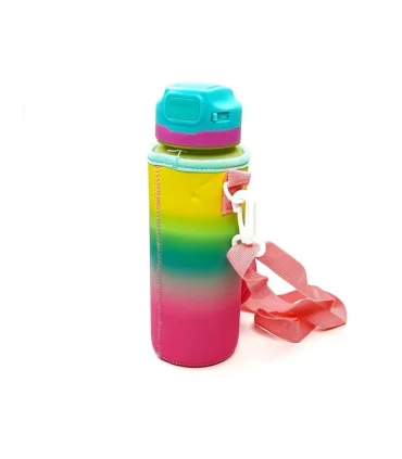 قمقمه 750 میل نی دار کاوردار اسکول فنس رنگ صورتی زرد کد: FA9351 | اسکول فنس |5591022301617