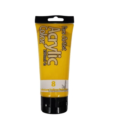 رنگ اکرولیک ساده 200 میل (زرد کم رنگ کادمیوم) کد: 8 | پارس آرتیست |5591022301696