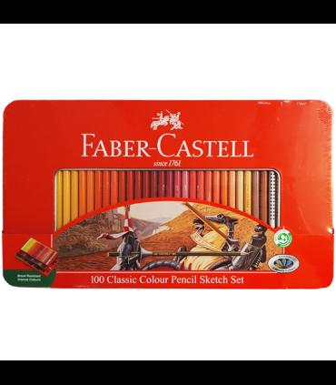 مداد رنگی 100 رنگ فابرکاستل مدل کلاسیک با جعبه فلزی